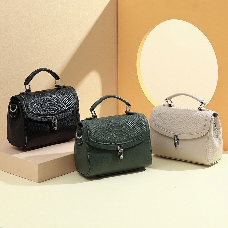 Women's Bag Genuine Leather Shoulder Bags Texture Zipper Handbags Women