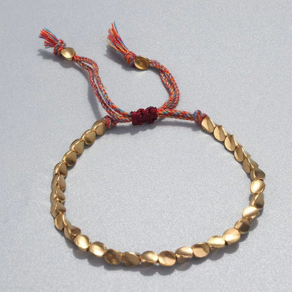 Women Fashion Bracelet Tibetan Buddhist Braided Cotton Rope Copper Beads Bangles