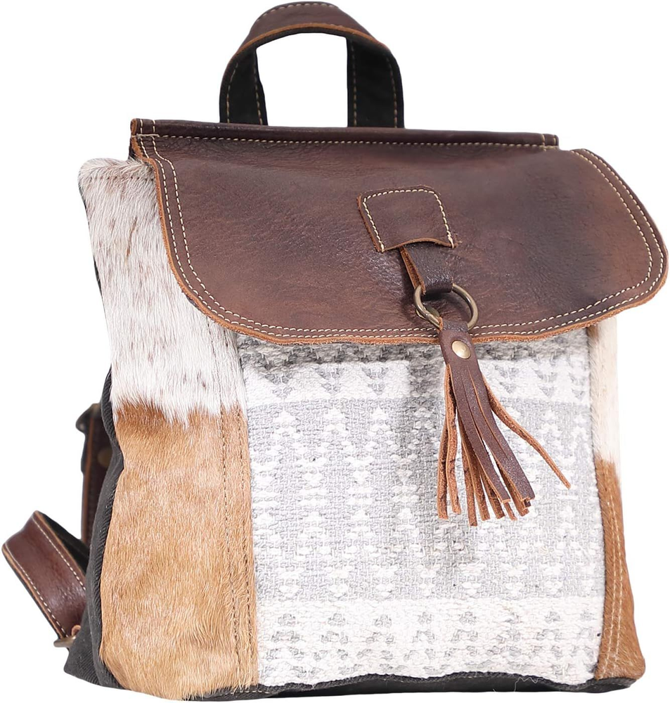 Myra Bag Hanging Buckle Upcycled Canvas & Cowhide Leather Backpack S-1609