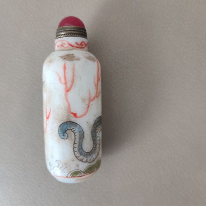 Old Beijing chinese colored glaze peking glass snuff bottle painted dragon gifts