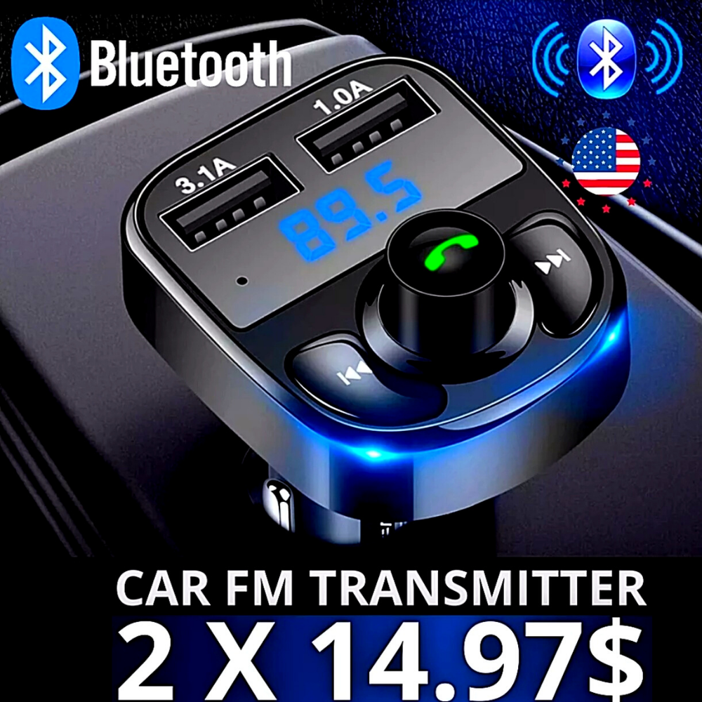 2 x Wireless Bluetooth Car AUX Stereo Audio Receiver A2DP FM Adapter Transmitter