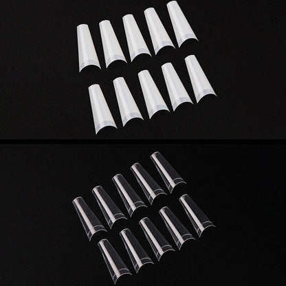 500pcs/Bag XXL Extra Long Coffin Nail Tips Half Cover Press Clear Fake Nail-ca