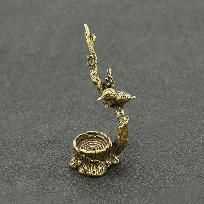 Mini Figurine Incense Burner Antique Copper Magpie Tree Branch Desktop Ornaments