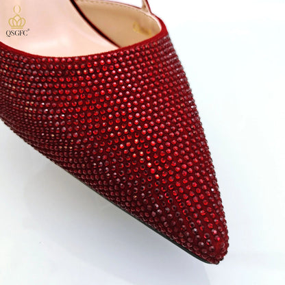 Wine Fashion Bag Shoulder Bag and Strap High Heels Commuter Shoes and Bag