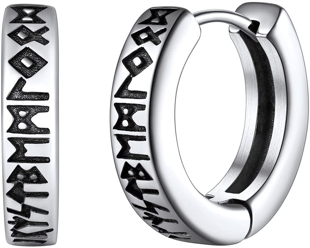 Earrings Men Women Stainless Steel Hoop Round Sterling Stud Norse Viking 1 Pair