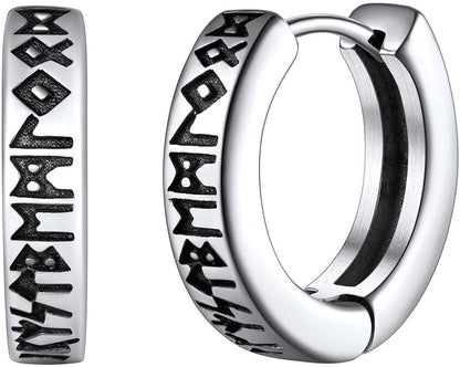 Earrings Men Women Stainless Steel Hoop Round Sterling Stud Norse Viking 1 Pair