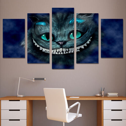 Cheshire cat at Night in Movie 5 Pcs Canvas Wall Art Painting Poster Home Decor