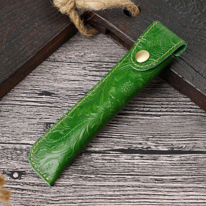 Handmade Cowhide Leather Pen Bag Vintage Carved Leather Pencil Case