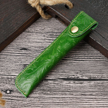Handmade Cowhide Leather Pen Bag Vintage Carved Leather Pencil Case