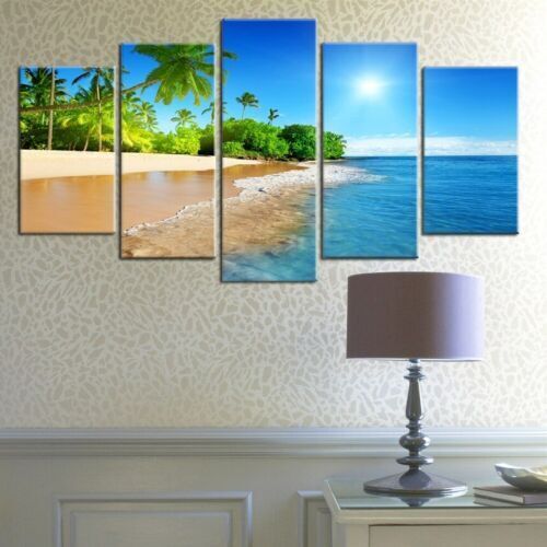 Blue Island Canvas Painting Picture Home Decor Modern Abstract 5Pcs Wall Art