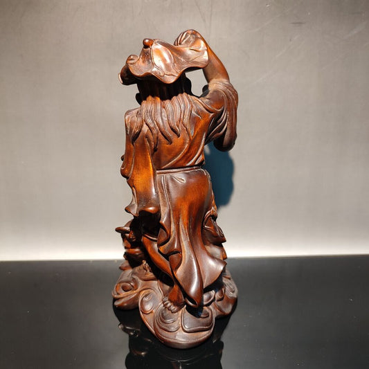 China boxwood wood carving wooden buddha statue figures lotus frog Golden Toad