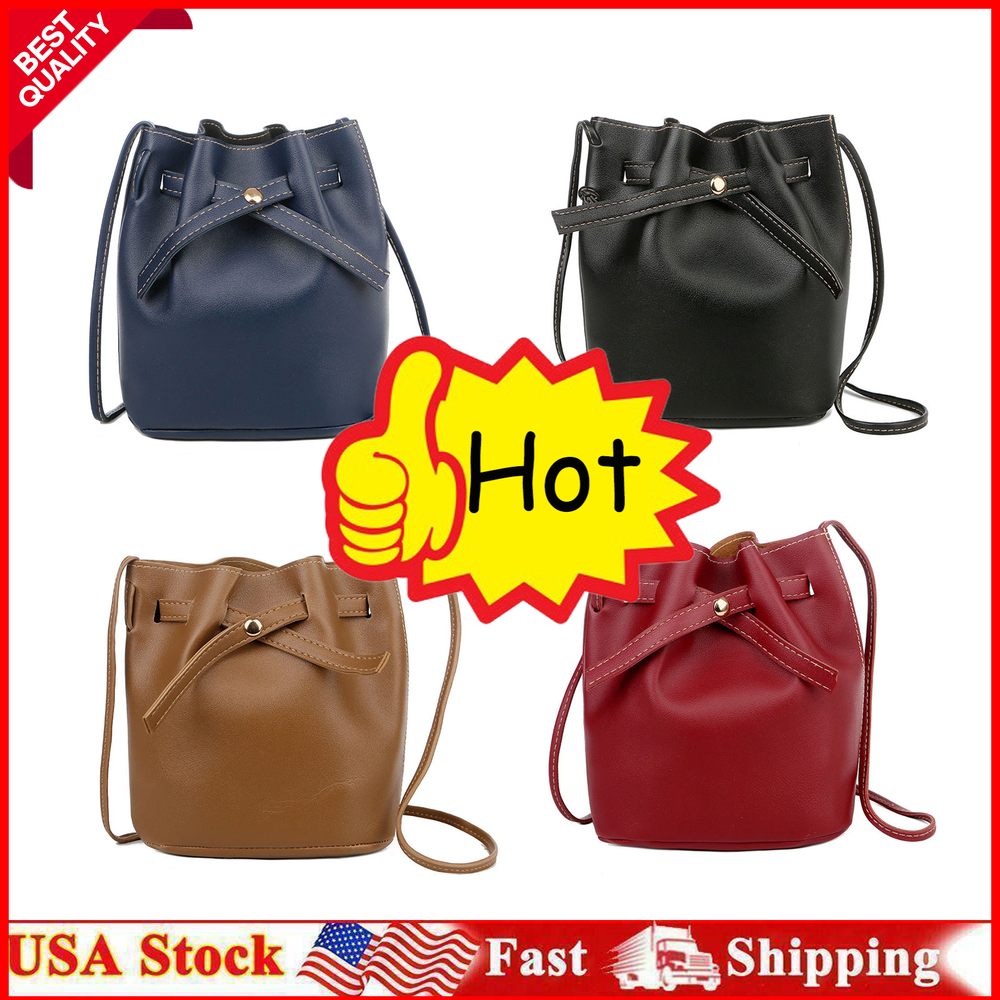 The Bucket Bag Women PU Leather Drawstring Handbag Tote Hobo Handbag Brown USA