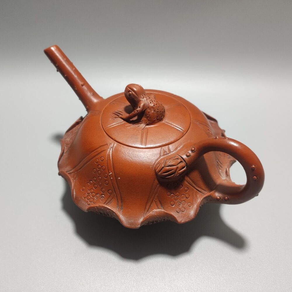 Vintage Chinese Yixing Purple Clay Teapot Zisha Ceramic Lotus Leaf Frog Tea Set