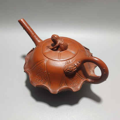 Vintage Chinese Yixing Purple Clay Teapot Zisha Ceramic Lotus Leaf Frog Tea Set