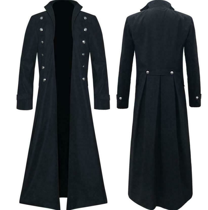 Steampunk Mens Long Jacket Gothic Medieval Cosplay Halloween Costume Gown Coat L