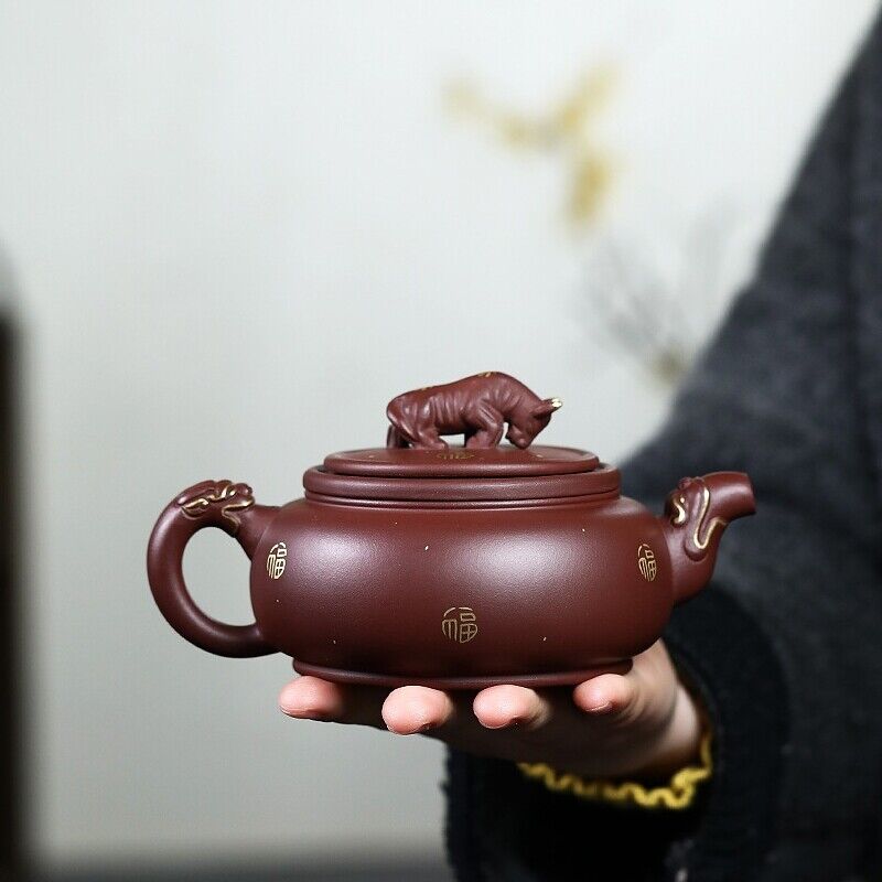 full handmade tea pot marked ox shape design statue mascot true yixing zisha pot