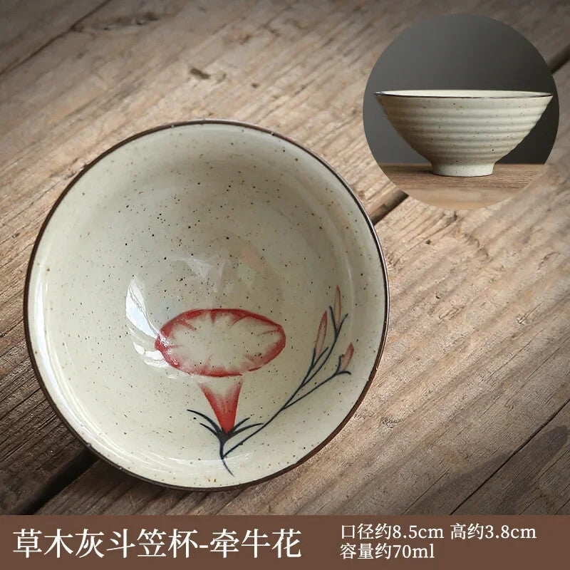 Retro Chinese Bamboo Antique Ceramic Underglaze Tea Bowl Kungfu Tea Set Tea