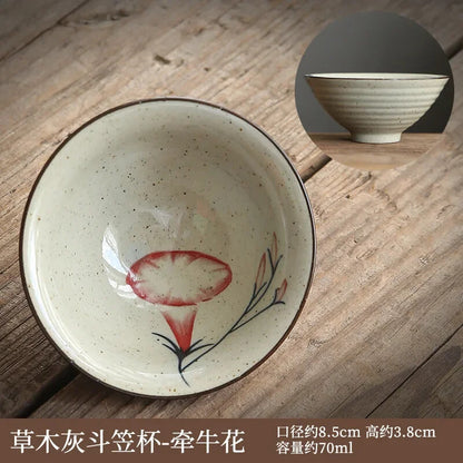Retro Chinese Bamboo Antique Ceramic Underglaze Tea Bowl Kungfu Tea Set Tea