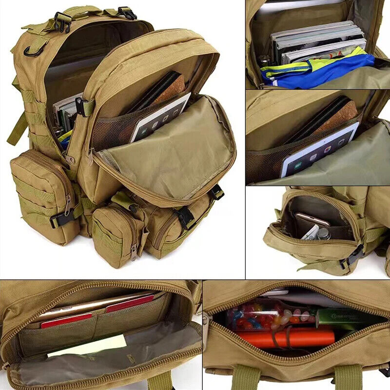 55L Tactical Backpack 4 in 1 Mens Sport Bag Outdoor Hiking Climbing Army Pack