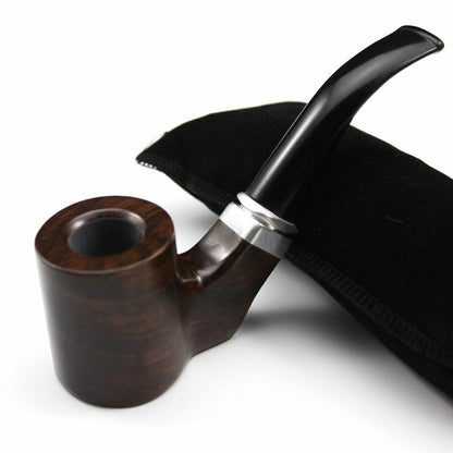 Tobacco Smoking Pipes Pouch Holder Filter Sets Handmade Ebony Wood Bent 150x52mm