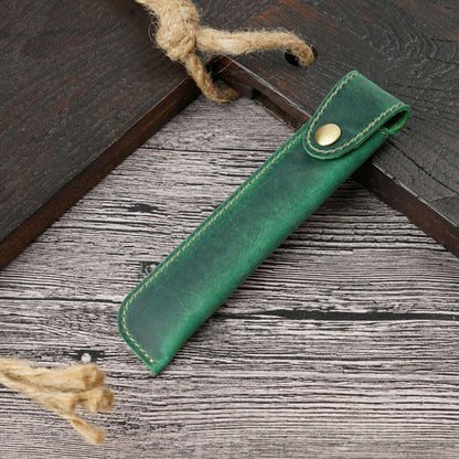 Handmade Cowhide Leather Vintage Pen Case Bag Students Stationery Storage Bag