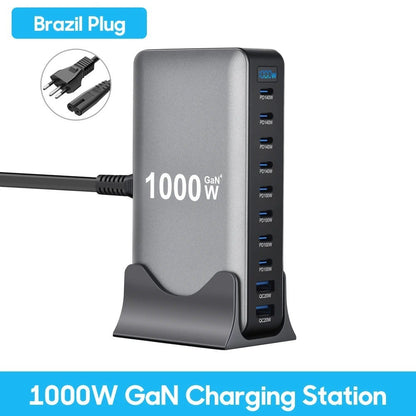 1000W Fast USB C GaN Ⅲ Pro Charger Block,8 Port Charging Station,Dual 140W PD3.1