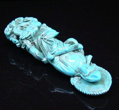 Chinese Turquoise Handmade Carved Statue Kwan-yin Dragon RuYi Exquisite