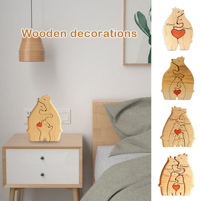 Wooden Bear Ornaments Family Statue Family Art Puzzle Desktop Decor XMAS Gifts