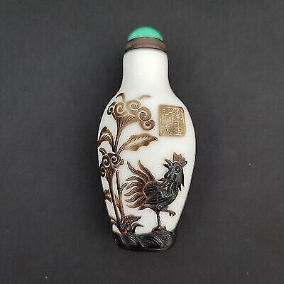 vintage peking glass snuff bottle box chinese overlay snuffbox carved collection