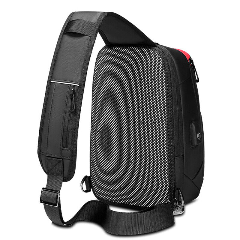 Men's Sling Backpack Oxford cloth Waterproof Crossbody Bag USB Port Sport Bags