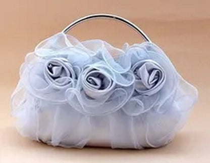 Frame Wristlets Appliques Flowers Handbags Diamond Satin Flower Evening Handbag
