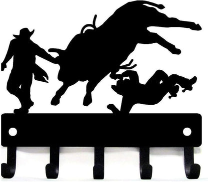 Cowboy Bull Rider Rodeo Clowns - Key Rack Hanger - 9 inch Wide Metal Wall Art