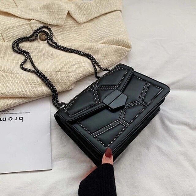 Women's Small Shoulder Bag PU Leather High Quality Vintage Rivet Chain Bag Gift