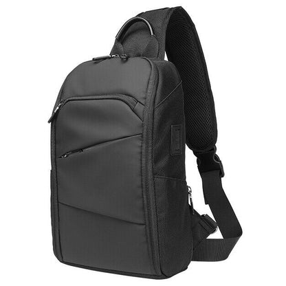 Men's Sling Backpack Oxford cloth Waterproof Crossbody Bag Black Daypack USBport