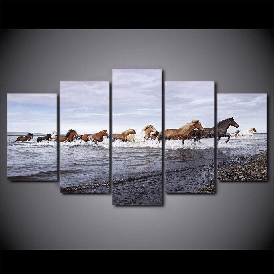 Lone Wolf Animal Hill 5 Panel Canvas Print Wall Art Poster Home Decoration