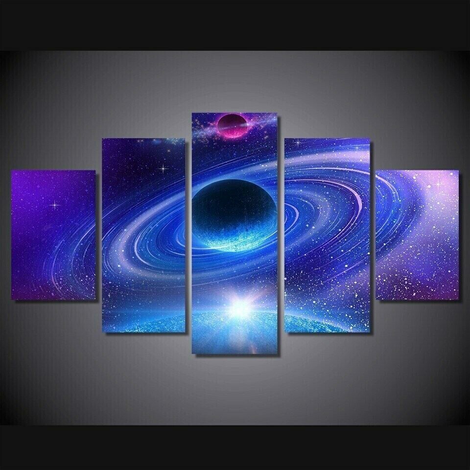 Planet Rings Outer Space Universe 5 Panel Canvas Print Wall Art Home Decoration