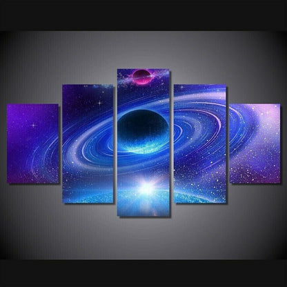 Planet Rings Outer Space Universe 5 Panel Canvas Print Wall Art Home Decoration