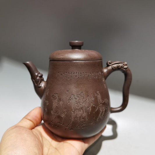 collect vintage chinese yixing purple clay teapot zisha ceremony horse teaware