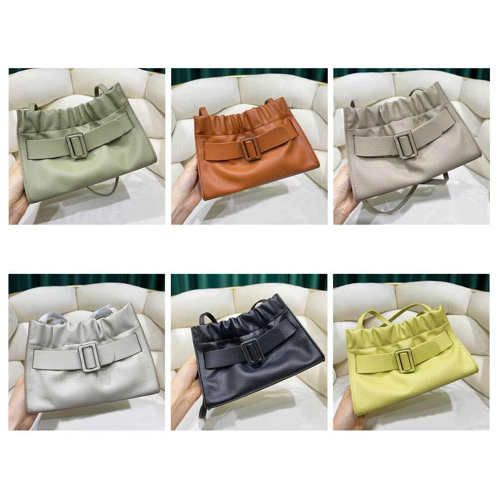Real Leather Oversized Buckle Scrunchy Soft Ruched Clutch Shoulder bag Crossbody