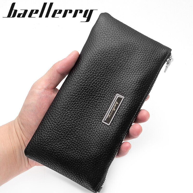 Baellerry Real Cow Leather Men's Long Zipper Wallet Clutch Bag Card/Phone Holder