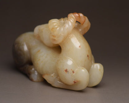 Chinese Old Natural Hetian Jade Carving Beast Statue Exquisite Figurine Art Rare