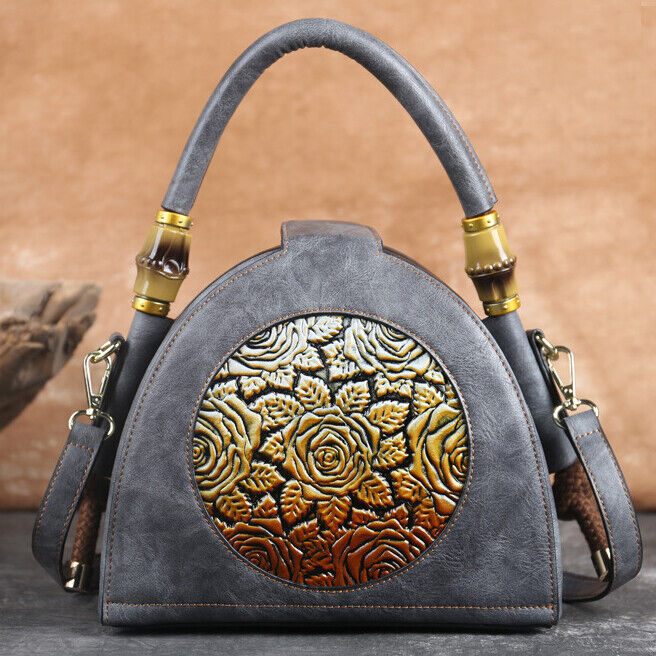 Women's Retro Soft Leather Handbag Tote Embossed Crossbody Shoulder Shell Bag