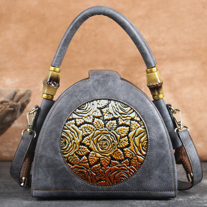 Women's Retro Soft Leather Handbag Tote Embossed Crossbody Shoulder Shell Bag