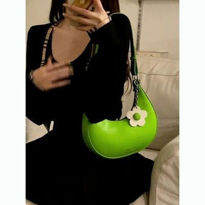 Synthetic Leather Handbag Purses Vintage Zipper Half Moon Crescent Shoulder Bags