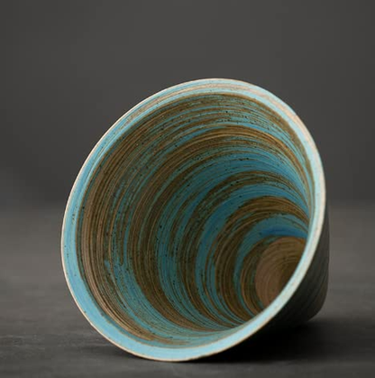 Turquoise Handmade Pottery Mug with a Stand Japaneese Style Home Decoration Gift