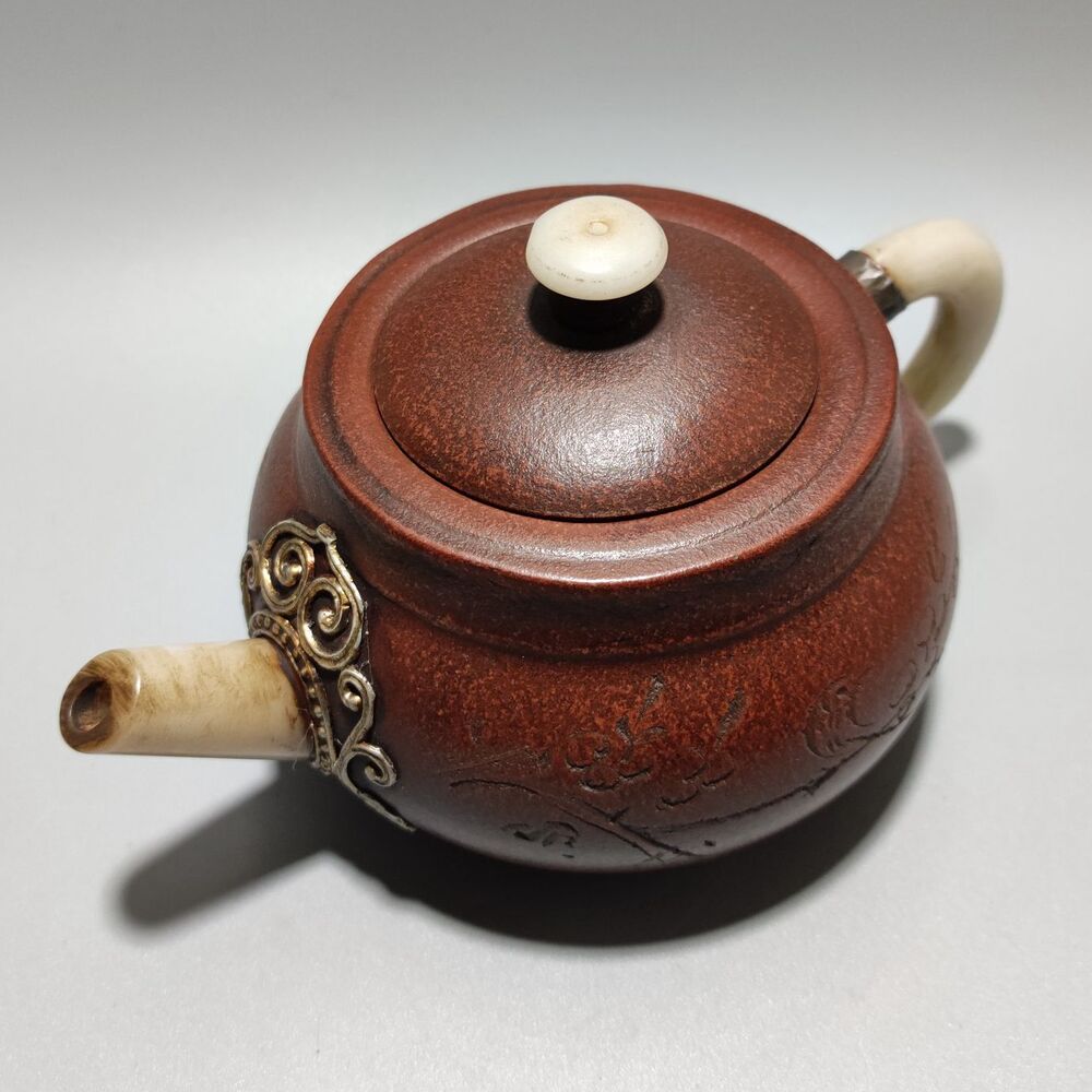 Vintage Chinese Yixing Purple Clay Teapot Zisha Ceramic Flower Bird Tea Set Art