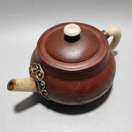 Vintage Chinese Yixing Purple Clay Teapot Zisha Ceramic Flower Bird Tea Set Art