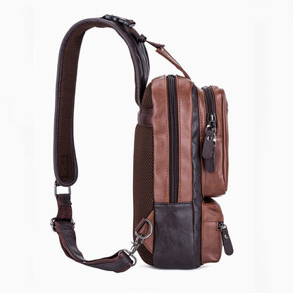 Men's Sling Backpack PU Leather Large Capacity Cross Body Bag Chest Shoulder Bag