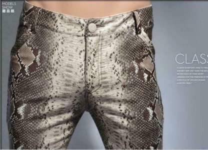 New mens slim fit pencial faux leather snakeskin Pattern prints pants trousers @