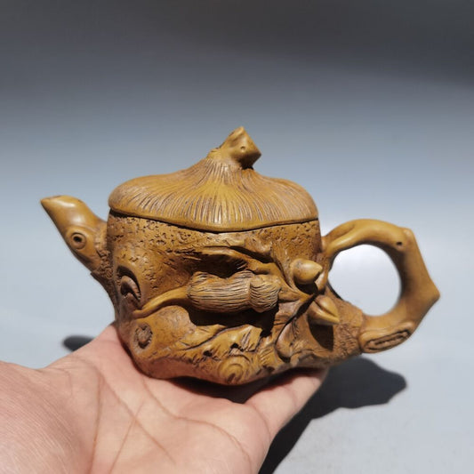 Vintage Chinese Yixing Purple Clay Teapot Zisha Ceremony Carving Collectible Art